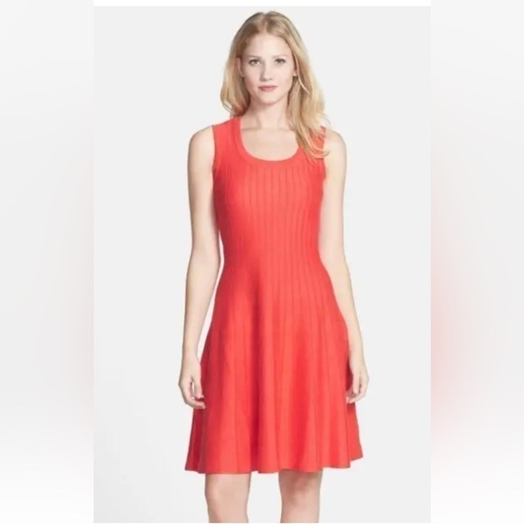 NIC+ZOE Dresses & Skirts - Nic + Zoe TWIRL DRESS Sleeveless Hot Coral Knit Fit &Flare Stretch Sz M NWT